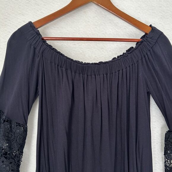 Loft Blouse Women S Navy Lace Off Shoulder Flowy Dressy Boho Fairy Goth Romantic - Picture 8 of 13